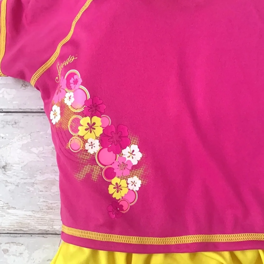 Speedo Kids UV Floatation Suit Girls S/M Pink Yellow Life Jacket Swimsuit Swim